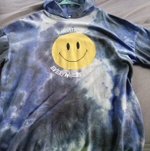 Radiate Joy Smiley Face Blue Tye Dye Watercolor Hoodie